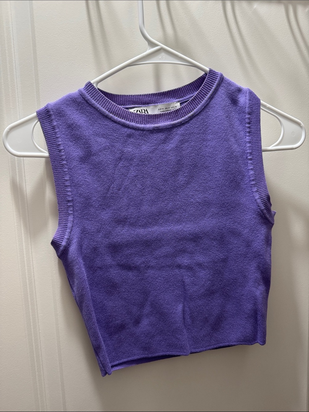 ZARA Lavender Crewneck Sleeveless Knit Crop Top